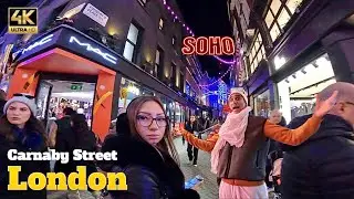 4K London, Best Christmas Lights 2023, Carnaby Street, Soho.