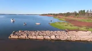 FPV drone flight across open water