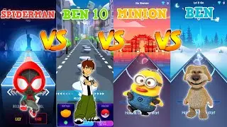 Spiderman Vs Ben 10 Vs Minion Vs Talking Ben - Dancing Sky | Hop Ball | Beat Roller