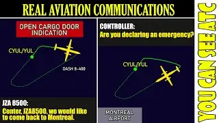 (Real ATC) Air Canada Jazz Dash 8-400 returned back to Montreal. Unlocked cargo door indication