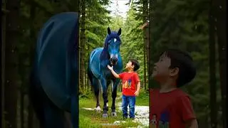 A Cute Baby Gave His Mother A Beautiful Blue Horse 🐎 #ai #shorts #horse