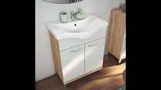 Mobile Bagno 65 cm Bicolore Bianco e Legno - Sospeso o con Piedini