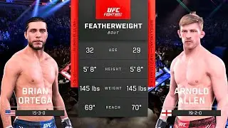 Brian Ortega vs Arnold Allen FULL FIGHT | UFC 5 AI Simulation Gameplay (CPU vs CPU)
