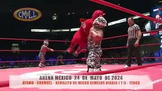 CMLL- &Aacute;TOMO - CHAMUEL - KEMALITO VS MICRO GEMELOS DIABLO I Y II - TENGU/ARENA M&Eacute;XICO/24-05-24
