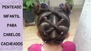 PENTEADO CRUZADO COM COQUE DUPLO - PENTEADO INFANTIL PARA CABELOS CACHEADOS