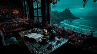 Tea and Cookies in the Coastal Library | Dark Academia Study by the Sea