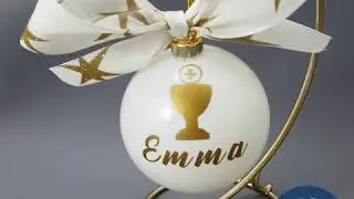Personalised Holy Communion Bauble with Stand - Ivory & Gold - 12cm | WowWee.ie