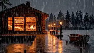 2copy Rainy Night at the Luxury Lake House 🌧️ Relaxing Rain & Crackling Fireplace Ambience for Rest