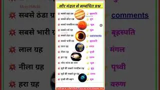 Solar System Important Questions | सौरमंडल महत्वपूर्ण प्रश्न | Geography Gk in Hindi #gkgstrickrk