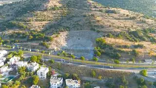 Bodrum, Turkey. Aerial drone view of Bodrum Ancient Theatre on Goktepe Hill. Historic 4th century...