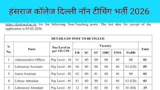  हंसराज कॉलेज दिल्ली भर्ती 2026 | Hansraj College Non Teaching Bharti 2026 | दिल्ली भर्ती 2026