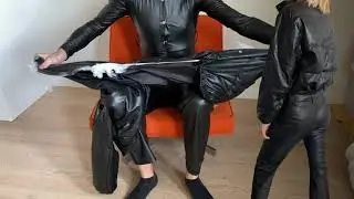 Ripping a leather puffer jacket in slow motion (ASMR) (kidding)