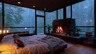 Room with Fireplace and Calming Rain Sounds