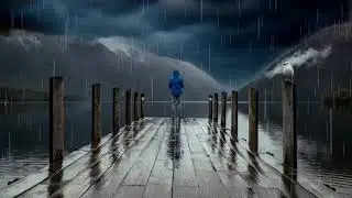 Alone in rain and beach looped video in 4K