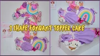 1 Shape Fondant cake decoration l Rainbow fondant topper l Hello Kitty, Bow ribbon & Frock topper l