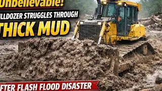 Unbelievable! Bulldozer Struggles Through Thick Mud After Flash Flood Disaster
