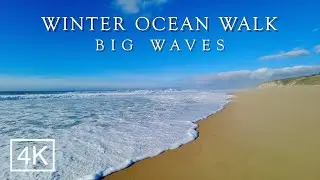 Walking Sandy Beach - Big waves: Meco beach, Portugal 4K UltraHD