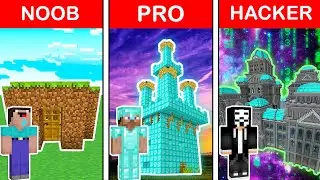 DIAMOND CASTLE HOUSE BUILD CHALLENGE - Minecraft Battle: NOOB vs PRO vs HACKER / Animation