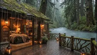 Unwind Before Bed with Soft Rain & River in a Cozy Cabin Bedroom