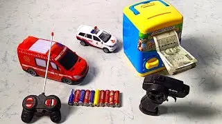 Unboxing battery operated money bank ATM rc rescue car rc storm car rc warrior stuntcar 