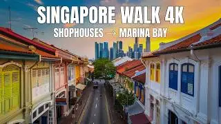 SINGAPORE 4K WALK: Colorful Shophouses, Sunset & Night Walk Marina Bay Promenade #travelvideo #sg