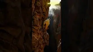Goat vs Strong Winds: A Daring Cliffside Struggle! 🐐💨