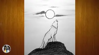 How to Draw a Wolf and a Landscape in the Moonlight Easy Pencil Drawings || Step by Step