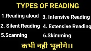 Types Of Reading In English || Ctet|| Reet||intensive reading|extensive reading|scanning | skimming|