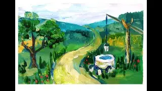 Tutorial de pictură pentru &icirc;ncepători. Peisaj cu f&acirc;nt&acirc;nă cu cumpănă.