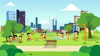cartoon background city park playground with kids free download