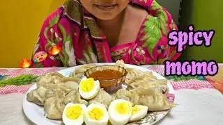 EATING SHOW| SPICY CHICKEN MOMO AND BOILED EGG WITH SPICY CHUTNEY 