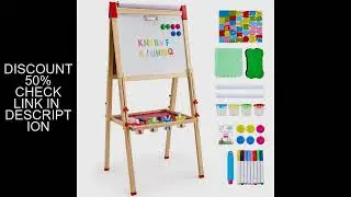 SucceBuy Children Magnetic Drawing Board Wooden Double-Sided Kid's Art Easel with Whiteboard Chalkbo