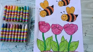 Pink Tulips and Three Bees
