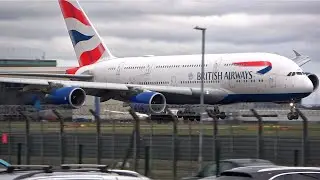 DRAMATIC A380 TOUCH DOWN - WINDY HEATHROW ARRIVALS - 24/12/23 4K