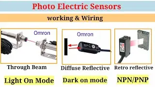 Photo electric sensors working & wiring|Through beam sensors|Diffuse Reflective sensors|Dark on mode
