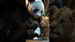 The Unlikely Friendship: Kind-Hearted Panda Saves Lion #animal #lion #shorts