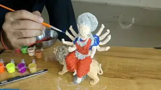 Maa Sherawali Murti Painting  || How to colour eco-friendly Durga Idol |