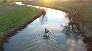 Cruising along the River Stour at Grove Ferry by drone