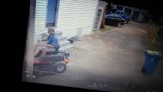 MY CRAZY NEIGHBOR MOWING MY PROPERTY STAKES PLACED ON THE COURT ORDERED PROPERTY LINE.