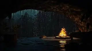 Echo Rain in Deep Forest Cave | Firelight ASMR for Emotional Recharge & Sleep Aid