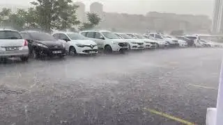 Heavy rain in the parking lot. sound for sleeping
