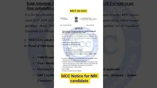 MCC Notice for NRI Candidate net ug 2025 #neetug #deemedcounseling