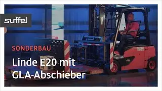 Linde Elektro-Stapler E20 mit GLP-Abschieber f&uuml;r lose und nicht palettierte Ware | Suffel Sonderbau