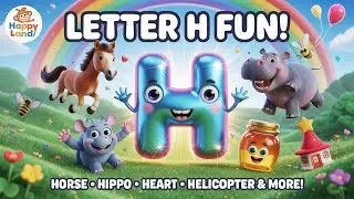Letter H for Toddlers 🐴🦛🐘🍯 | Learn H Sounds & Words with Cute 3D Animals | Horse Hippo Hat House Hea