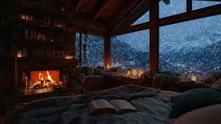 A Peaceful Snowy Cabin Night | Fireplace Crackling ASMR for Deep Sleep & Relaxation