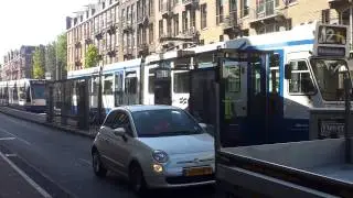 GVB Amsterdam defecte 805 Blokkendoos Tram word weggesleept vanuit Bilderdijkstraat