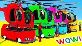 LEARN COLOR HELICOPTER with BUS Superheroes for Kids - Cars 3D Animation Nursery Rhymes