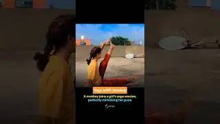A monkey join a girl yoga session.