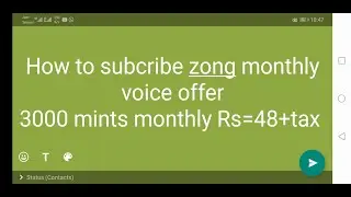 How to activate zong monthly voice offer 3000 mint only 48+tax