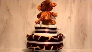 Nappy Cake 3 Tier Animals Lanna Giraffe Neutral Colour